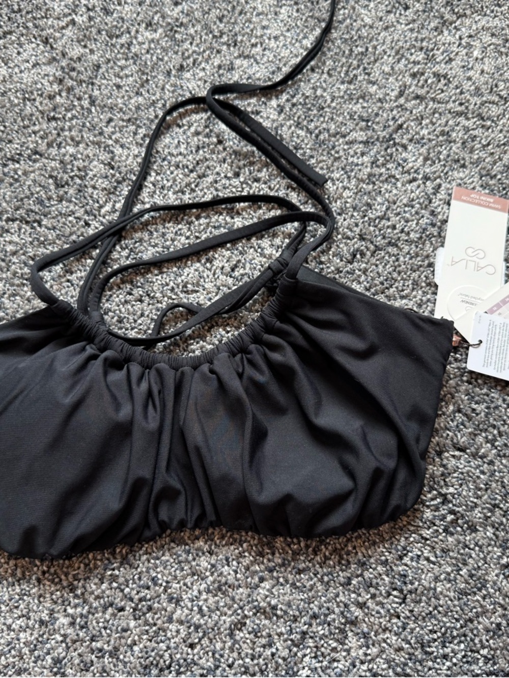 CALIA SCRUNCHED TIE BACK BIKINI TOP PURE BLACK